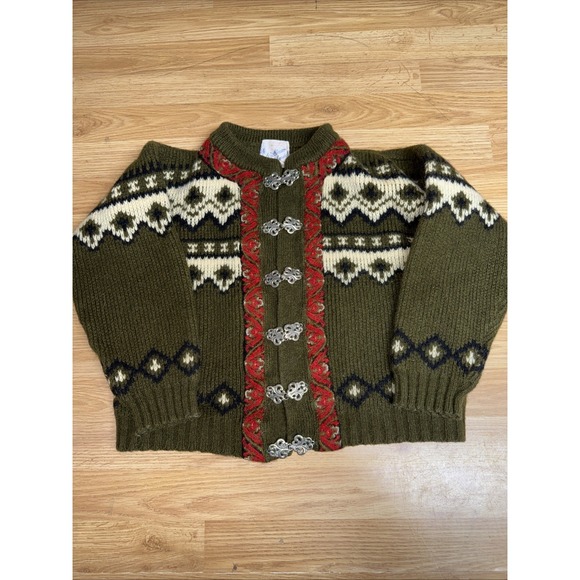 schmidt Sweaters - Vintage William Schmidt Olive Green Wool Cardigan‎ Clasp Closure Women's Small